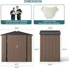 Gizoon Outdoor Storage Shed 6 x 4 FT, Galvanized Metal Garden Shed with Double Lockable Doors, Outdoor Storage Clearance for Backyard Patio Lawn-Light Brown