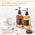Coffee Syrup Dispenser for Coffee Bar, Set of 2 Simple Glass Syrup Bottle w. Pump and Labels, 16.9 oz 500ml Syrup Pump Dispenser, Syrup Dispenser Black