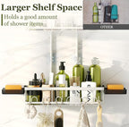 Shower Caddy Hanging: Adjustable Height Organizer for Over Showerhead - Rustproof Shower Shelves with Hooks & 2 Soap Holders, White