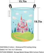 QUEENLALA Large Storage Basket,Laundry Hamper/Bathroom/Home Decor/Collapsible Round Storage Bin,Boys and Girls Hamper/Boxes/Clothing(Round-Forest Castle)