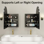 Arched Medicine Cabinet Mirror No Assembly Needed Bathroom Mirror with Storage Recessed or Surface Mount Options (Black, 25.6" L x 15.8" W)