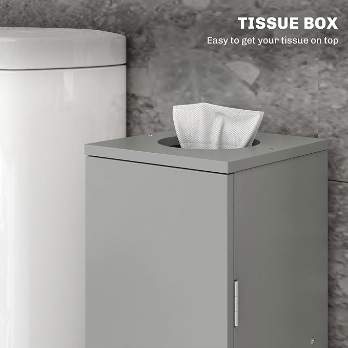HOMCOM Toilet Paper Cabinet, Small Bathroom Corner Floor Cabinet with Doors and Shelves, Thin Storage Bathroom Organizer for Paper Shampoo, Gray