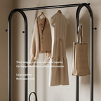 Sturdy metal clothes rack,Black freestanding clothing rack with bottom shelves and 6 side hooks,garment rack for hanging clothes,Modern wardrobe rack for Bedroom or cloakrooms