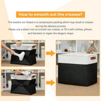 DULLEMELO Large Fabric Basket for Organizing, 17"x12"x15" Storage Basket With Leather Handles, Collapsible Storage Bin for Clothes, Toys, Books, Office, Bedroom, Closet, Nursery&Laundry (White&Black)