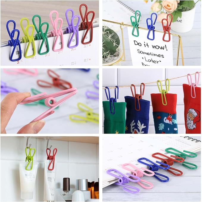 50pcs 2.2 Inches Colored Clothes Pins Waterproof Metal Chip Clips Steel Clip for Food Bag, Chips Bag, Paper