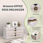 Wood Desk Organizer, Vintage Brown Wooden Desktop Organizer with Drawer, Tabletop Storage Organization Box for Countertop, Home Office Supplies, Bills, 13.3 x 6.5 x 7 Inches(2 Drawer)