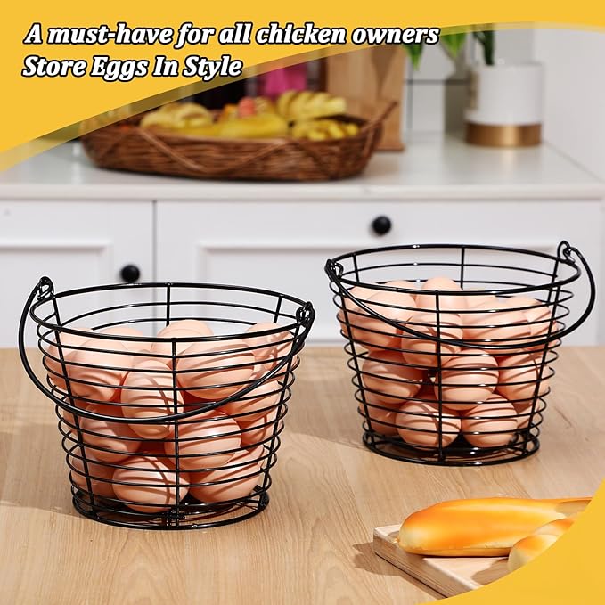 Tandefio 2 Pcs 8" Egg Basket for Storage Collecting Carrying and Transporting Chicken and Duck Eggs, Farm Grade Wire Storage Basket