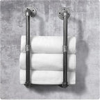 HouseAid Industrial Pipe Towel Rack, Farmhouse Bathroom Towel Storage Holder, Vintage Style Towel Organization, Wall Mounted, Antique Silver