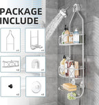 Shower Caddy Hanging 3 Tier with Two Movable Baskets, Grey Shower Caddy with Hooks for Towels, Sponge and More