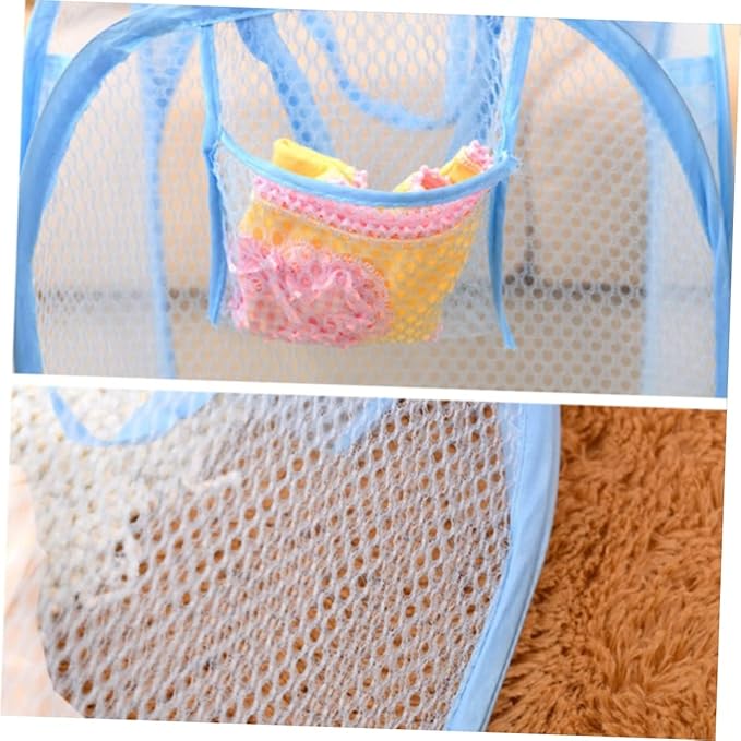 Foldable Pop Up Mesh Laundry Hamper with Side Pocket and Handles Breathable Clothes Basket for College Dorm Apartments Camping Easy Open and Flat Fold Storage Sky Blue