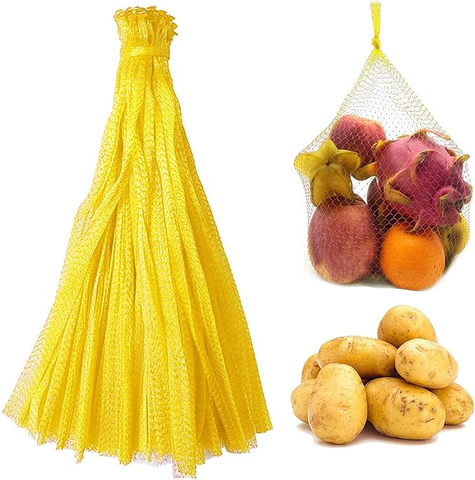 100Pcs Reusable Produce Mesh Bags, 24’’ Seafood Boil Bags for Crab Clam Shellfish Crawfish Cooking, Mesh Produce Bagfor Onion Potato Vegetable & Garden Produce (Yellow)