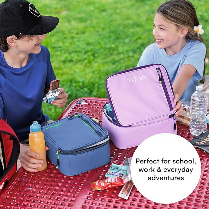 Titan by Arctic Zone Fridge Cold Lunch Box with 2 Gel Ice Packs, Small Insulated Cooler Bag with Leak Proof Lining for School and Work, Lavender