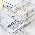 Desk Drawer Organizer, Stackable Office Supplies Desk Organizer, Plastic Plastic Storage Drawer, Desk Grocery Organizer For Stationery/Office Supplies (Clear, 2-Compartment)