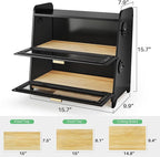 SNTD Bread Box - Kitchen Countertop Bread Storage Container with Bamboo Cutting Board, Adjustable Vent Hole Dials, Black