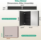 TokeShimi 30 x 26 Medicine Cabinet, Assembly Required, Recessed Medicine Cabinet with Tempered Beveled Mirror, DTC Hinge, Frameless Bathroom Mirror with Storage, Recessed/Surface-Mounted