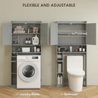 HOMCOM Over the Toilet Storage Cabinet, Modern Above Toilet Bathroom Organizer with 2 Doors, Storage Shelves, Toilet Paper Holder, Freestanding Space Saver for Bathroom, Laundry, Gray