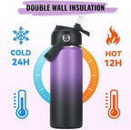 18oz Insulated Stainless Steel Water Bottle, Wide Mouth Double Wall Vacuum, Silicone Straw, Sweat & Leak Proof, BPA Free Insulated Water Flask for Travel, Purple & Black