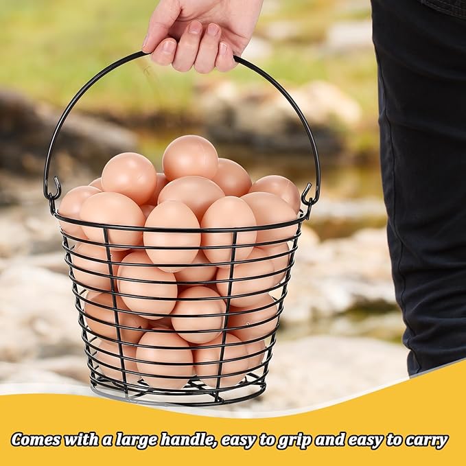 Tandefio 2 Pcs 8" Egg Basket for Storage Collecting Carrying and Transporting Chicken and Duck Eggs, Farm Grade Wire Storage Basket