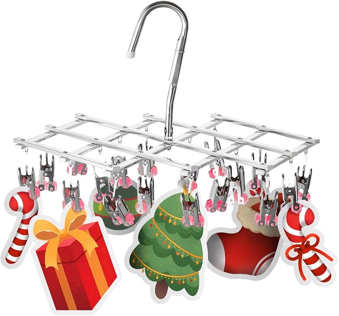 Drying Hanger,Hanging Drying Rack,Drip Hanger Stainless Steel with 18 Pegs for Laundry Underwear Socks Bra Panty,Quickly Remove Clothes from Hanger,Windproof,Folding Portable,Green