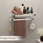 DDS-DUDES 15 Inch Bathroom Towel Rack Towel Shelf with Double Towel Bars Lavatory Wall Mount Holder with Hooks Stainless Steel Hotel Bath Rack