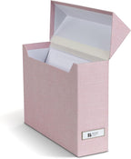Bigso Lovisa Fiberboard Label Frame 12 File Storage Box - Paperwork Storage Box with Metal Label Holder - Durable Document Organizer with Flip Top Lid - 3.7in x 13in x 9.4 in - Melange Pink