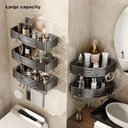 VOLPONE Corner Shower Caddy Adhesive Shower Shelf Corner No Drilling Bathroom Shower Organizer Storage Rack Rust-proof with Towel Bar (2-Pack, Gray)