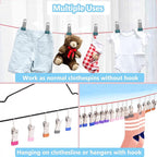 Clothes Pins with Removable Hook, 32 Pack Stainless Steel Colored Clothespins for Laundry, Heavy Duty Clothing Pins for Clothes Line, Multipurpose Metal Clips for Hanging Clothes, Socks, Towel, Snack