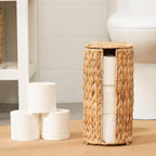FairyHaus Wicker Toilet Paper Storage Basket with Lid, 3 Rolls Natural Water Hyacinth Toilet Paper Holder with Storage, Handwoven Toilet Paper Holder Stand Basket for Bathroom