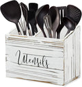 Utensil Holder with 2 Compartments, Utensil Caddy for Kitchen Counter, and Storage for Silverware Fork Spoon Spatula (White)
