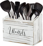 Utensil Holder with 2 Compartments, Utensil Caddy for Kitchen Counter, and Storage for Silverware Fork Spoon Spatula (White)
