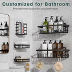 5-Pack Adhesive Shower Caddy, Rustproof Stainless Steel Organizer for Bathroom Storage with Large Capacity, No Drilling Bathroom Caddy with Soap Toothbrush Holder for Kitchen Home Black