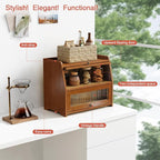 Wooden Bread Box for Kitchen Countertop, Dark Wood Bread Storage Container for Homemade Bread, 2 Tier Roll Top Breadbox Holder Keeper for Sourdough Loaf Storage (Walnut Brown)