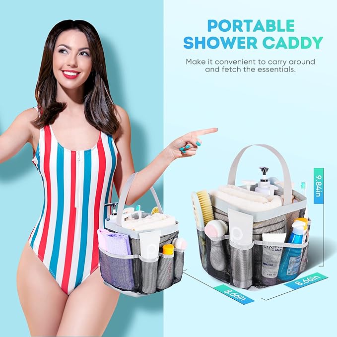 EUDELE Mesh Shower Caddy Portable for College Dorm Room Essentials,Shower Caddy Dorm with 8-Pocket Large Capacity for Beach,Swimming,Gym,Travel essentials