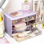 Desk Storage Organizer with 6 Mini Drawers, FODIENS Stackable Desktop Craft Drawer Cabinet, Clear Storage Box Caddy for Makeup Jewelry Office Craft Supplies (Purple)