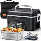 𝟐𝟎𝟐𝟔 𝐔𝐩𝐠𝐫𝐚𝐝𝐞𝐝 Cordless Heated Lunch Box, 6 Cups Rechargeable Electric Lunch Box with Ice Crystal Box & Insulated Bag, 24 Hours Scheduled Self Heating Food Warmer for Men Women