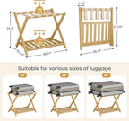 Fully Assembled Luggage Racks Pack of 2, Bamboo 26.77" Folding Luggage Rack Stand for Guest Room, 5 Nylon Straps, Suitcase Stand with Storage Shelf for Bedroom Hotel, Heavy Duty, Natural