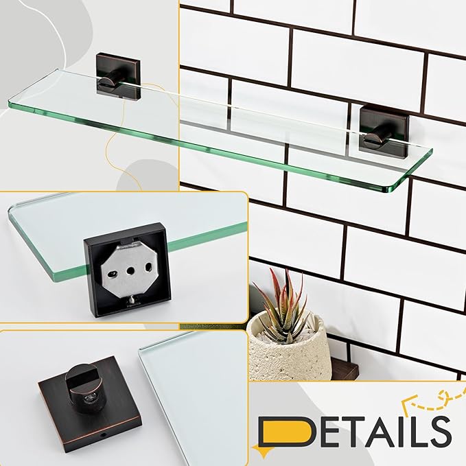 KOKOSIRI Wall Shelves for Bathroom Hardware 20-Inch Glass Floating Shelf Kitchen Hanging Rack Shower Storage, Oil Rubbed Bronze Stainless Steel B1107ORB-L20