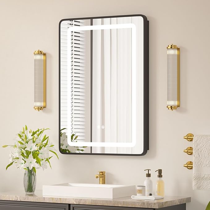 20x28 Medicine Cabinet with Mirror and Lights, Bathroom Mirror Cabinet with Memory Function, Anti-Fog, Surface Mount or Recessed Medicine Cabinet with Lights 3 Colors Dimmable