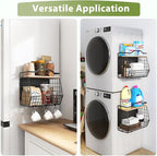 Magnetic Shelf for Fridge with Wood Lid, 2 Tier Fruit Baskets Wall Mounted Hanging Basket with 4 Hanger Hooks, Potato and Onion Magnetic Storage Bins for Kitchen Counter, Refrigerator, Cabinet