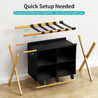 Folding Luggage Rack, 2-Pack Natural Bamboo Suitcase Stands with 4 Storage Compartments , Sturdy Luggage Holders for Guest Room, Bedroom, Hotel