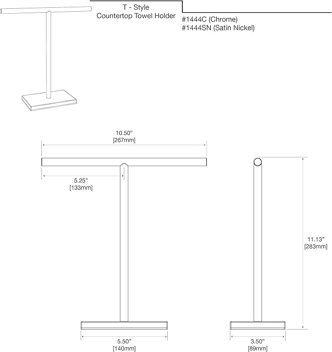 Gatco 1444SN, Modern Rectangle Base Freestanding Countertop Towel Holder, Satin Nickel / 10.50"W x 11.13"H T-Shape Style Countertop Hand Towel Holder for Bathroom, Kitchen/ Fingertip Towel Rack
