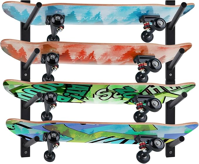 BiJun Skateboard Wall Mount, Snowboard Wall Mount Display, Horizontal Ski Wall Rack, Skateboard Rack Storage Holder Longboard Hanger