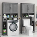 Over The Toilet Storage Cabinet, Farmhouse Storage Cabinet Over Toilet with Barn Door& Toilet Paper Holder Stand，Home Space-Saving Toilet Rack, for Bathroom, Restroom, Laundry.Wash Gray