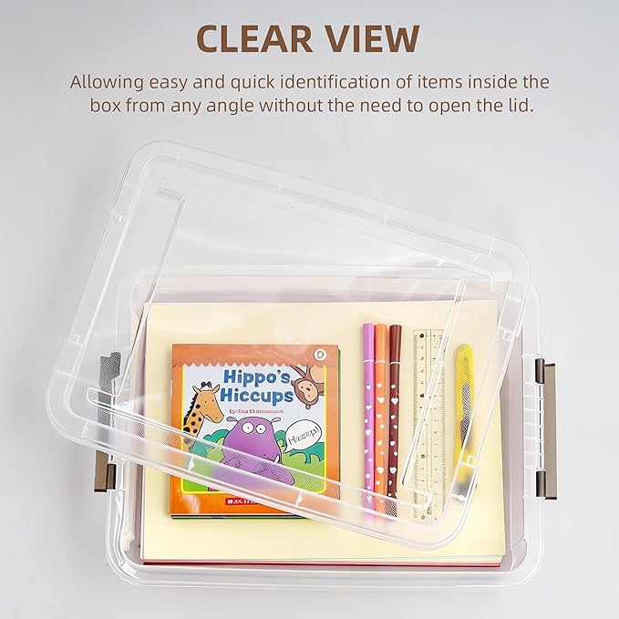 Citylife 10 PCS Plastic Storage Bins with Latching Lids Portable Project Case Clear File Box Stackable Storage Containers for Organizing A4 Paper, Photo, Document, Scrapbook