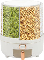 Rice Dispenser, 6 Grid 360° Rotating Cereal Dispenser Rice Container Holder with Lid, Grain Storage Organizer for Kitchen Countertop Dry Food, White, 14.3lbs