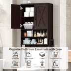 Vabches Over The Toilet Storage Cabinet, Farmhouse Over Toilet Storage Cabinet, Metal Frame with Barn Doors, Home Space-Saving Toilet Rack for Bathroom, Toilet, Laundry Room