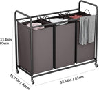 LINZINAR 3-Bag Laundry Sorter,Laundry Hamper Cart with Heavy Duty Rolling Lockable Wheels and Removable Bags (Brown)