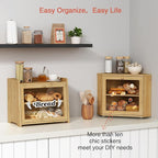 Bamboo Corner Bread Box for Kitchen Counter, 2 Tier Bread Keeper Wooden Round, Farmhouse Bread Storage Bin for Kitchen Countertop, Counter Organizer for Bread, Cup, Fruit, Spice, Snack