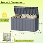 Devoko 100 Gallon Outdoor Storage Box, Waterproof Resin Deck Box for Patio Furniture, Lockable Container for Garden Cushions & Pool Supplies (Gray, 100 Gallon)