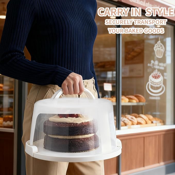 Large Cake Carrier with lid and Handle, Multipurpose Cake Stand with Lid for 11" Cake, Pie, Plastic Cake Container